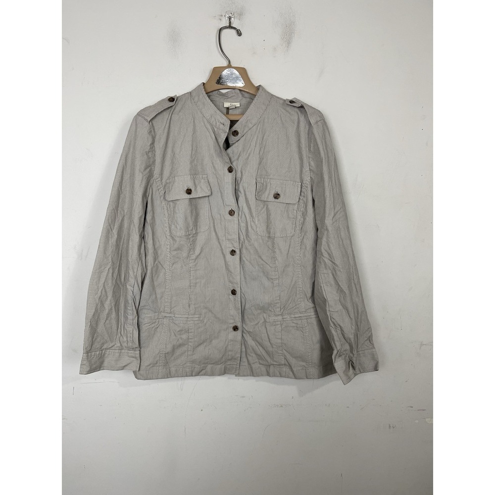 J JILL Womens Jacket‎ Large Striped Military Twee Capsule Beachy Coastal Grandma